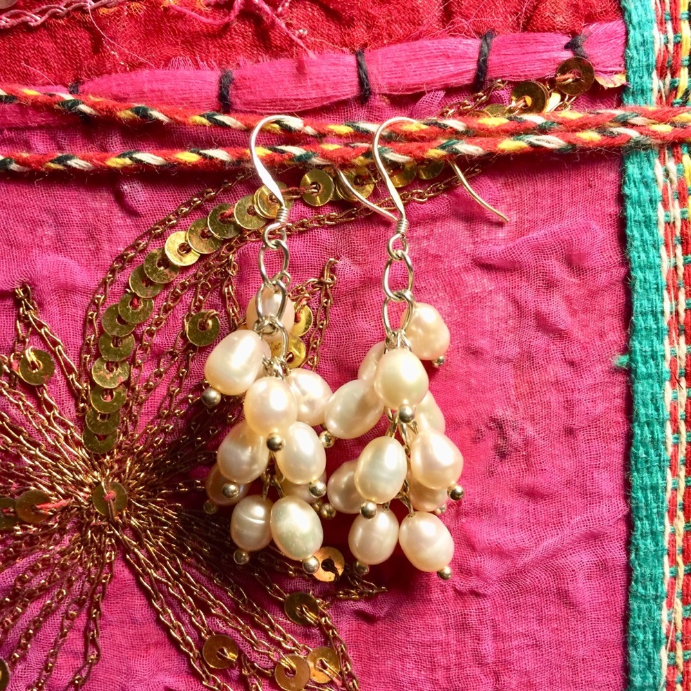 Freshwater Pearl Cascade Sterling Earrings NWOT